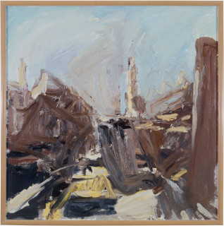 Kevin Connor Autumn Morning (& the Clock Tower of Central Railway Station), 1986; oil on Belgian linen; 92 x 92 cm; enquire