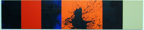 Lindy Lee Traceless Enlightenment, 2001; 7 panels, acrylic, oil, wax, and ink on board; 41 x 206 cm; enquire