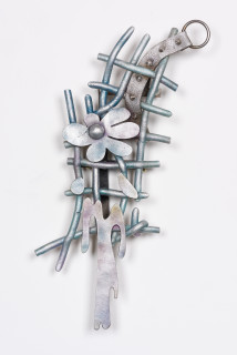 Sarah  Contos Blue Eyeshadow Morning Dew, 2022; Hand cast aluminium, hardwares; 50 x 23 cm; enquire