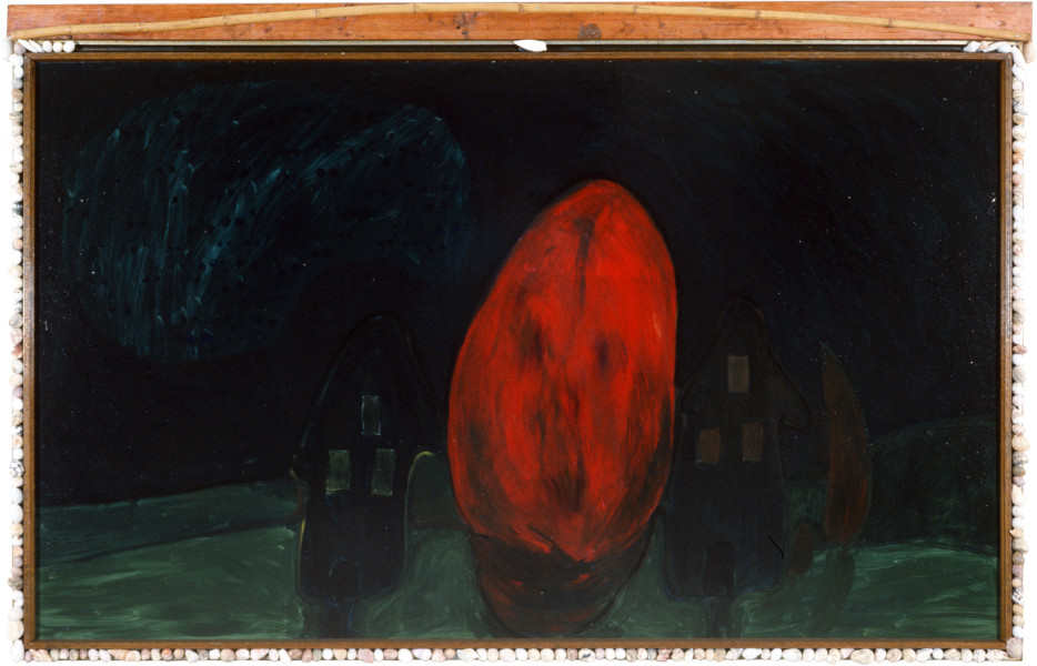 Dale Frank That European Shame Tree, 1982, acrylic and impregnated varnishes on canvas, 90 x 150 cm