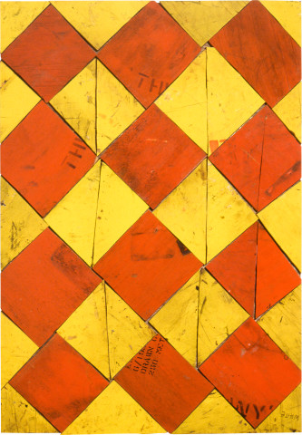 Rosalie Gascoigne Carnival, 1998; sawn wood on wood; 84 x 77 cm; enquire