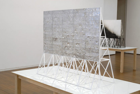 Callum Morton Screen #6 Silverscreen, 2006; wood, acrylic paint and aluminium; 93 x 110 x 45.5 cm; table 75 x 180 x 90 cm; enquire