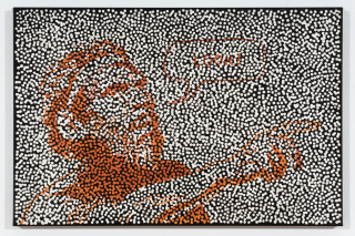 Daniel Boyd Untitled (PAMLATDOH), Untitled (ITIIKWWD), 2025; oil, acrylic and archival glue on paper mounted to canvas; diptych; 50 x 75 cm, 45 x 55 cm; enquire