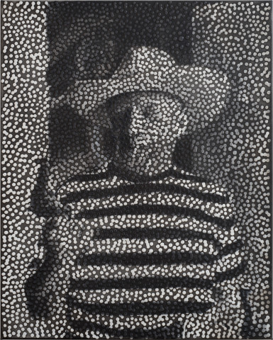 Daniel Boyd Untitled (PCB), 2013; oil,charcoaol and archival glue on polyester; 76.5 x 61 cm; enquire