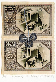 Fiona Hall Rolling in Clover - 17/51, 2004; Gouache on banknotes; 16 x 12cm (note) 37.5 x 33cm (frame); enquire