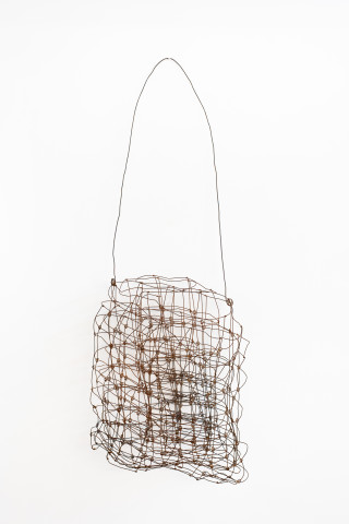 Lorraine Connelly-Northey Narrbong, 2019; CONNL - 0016; burnt ringlock fencing wire; 195 x 68 x 20 cm; Enquire