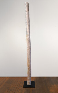 Nyapanyapa Yunupingu Lines, 2018; 359-18; Larrakitj: natural earth pigments on hollow log; 283 x 20 x 20 cm; Enquire