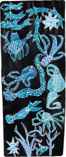 Dhambit Munuŋgurr Warramiri, 2023; 4673-23; acrylic on bark; 204.5 x 83.5 cm; enquire