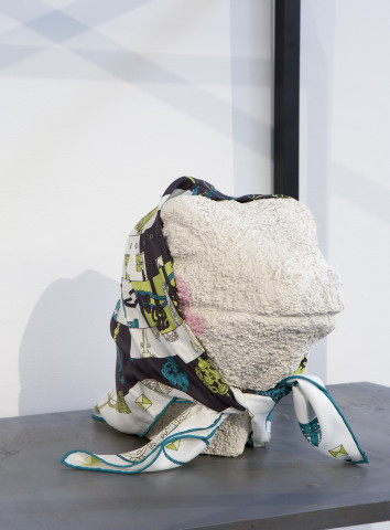 Hany Armanious Comfort and contempt detail, 2011; pigment polyurethane resin, porcelain, Hermes scarf; 178 x 88 x 65 cm; enquire