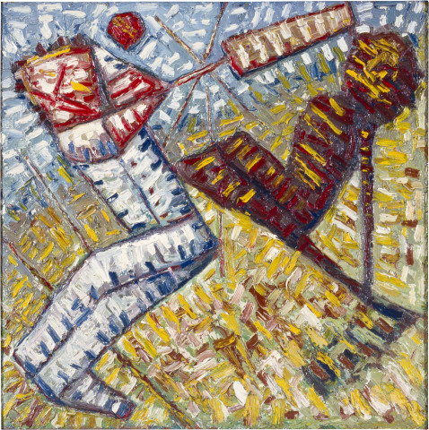 Keith Looby White and black cricketer's, 1983-84; from the series Little Arteaters; oil on canvas; 75 x 75 cm; enquire