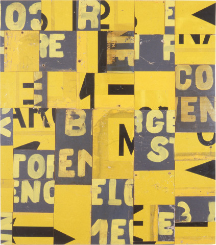 Rosalie Gascoigne Ensign, 1995; retro-reflective roadsign on craftboard; 136 x 120 cm; enquire