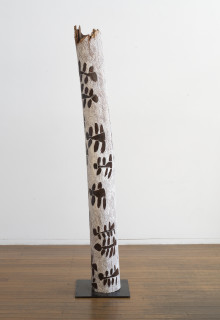 Nyapanyapa Yunupingu Larrakitj 2, 2014; 4674T; natural earth pigments on hollow log; 197 x 20 x 20 cm; Enquire
