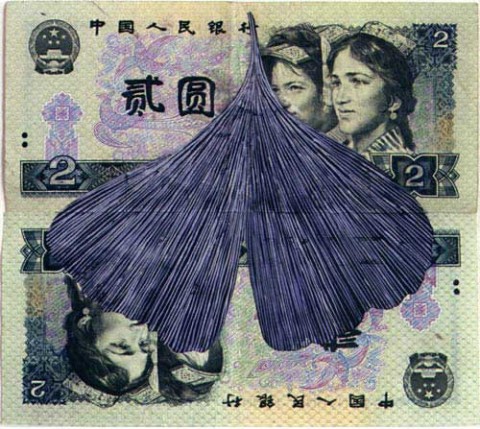 Fiona Hall Leaf Litter (detail), 2000-02; gouache on banknotes; dimensions variable; enquire