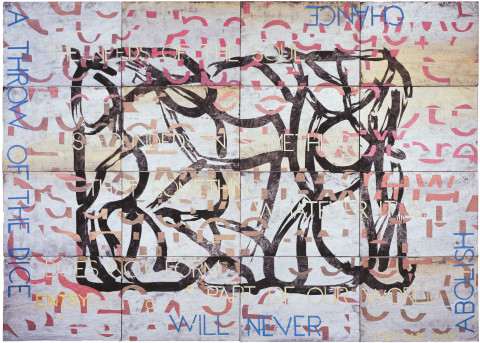 Imants Tillers Nature Speaks: CF, 2009; acrylic, gouache on 16 canvasboards, nos. 85856 - 85871; 102 x 143 cm; enquire