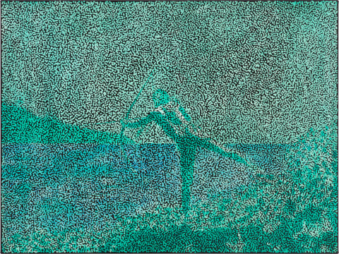 Daniel Boyd Untitled (TTSAAITA), 2022; oil, acrylic, charcoal, pastel and archival glue on linen; 91.5 x 122.5 cm; more info; enquire