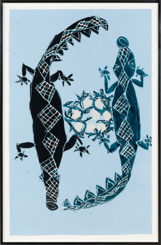 Dhambit Munuŋgurr Crocodile's Nest, 2024; 5256-24; acrylic on paper; 179.5 x 113.5 cm; enquire