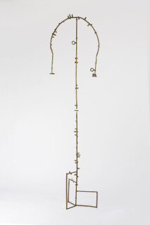 Caroline Rothwell Retort #2, 2017; bronze, antique glass eye; sculpture in two parts; 213 x 54 x 54 cm; Enquire