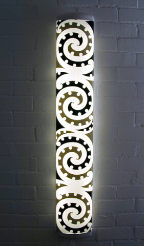 Michael Parekowhai The Bosom of Abraham, #1, 2004; fluorescent bulb + Italian light fitting + screen printed vinyl; 130 x 22 x 8 cm; Edition of 7; enquire