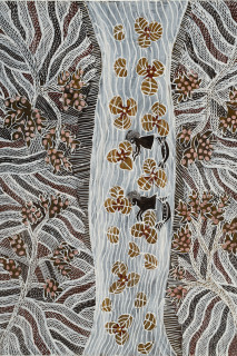 Yalmakany Marawili Women Harvesting Lillies (detail), 2024; 9188-24; earth pigment on paper; 89.5 x 73.5 cm; enquire