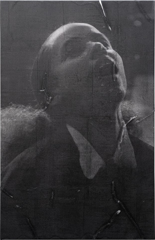 Brook Andrew Gudhingan/Walanbangan (Guide/Crown), 2022; from the series Gun-metal Grey 2022; mixed media on cotton; 170 x 110 cm; Edition of 3 + 2 AP; more info; enquire