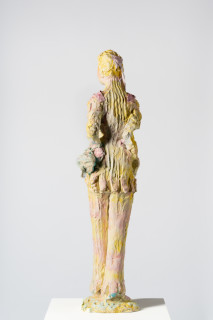 Linda Marrinon Woman with reticule, 2025; painted plaster and hessian; 110 x 27 x 23 cm; enquire