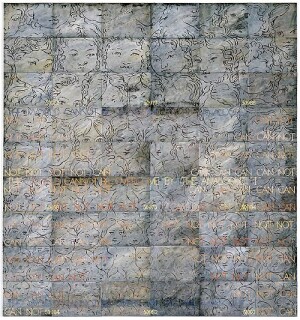 Imants Tillers The Enigma of Arrival III, 1997; synthetic polymer paint, gouache and oilstick  on 54 canvasboards; 228.6 x 213.4 cm; enquire