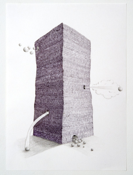 Teppei Kaneuji Tower #4, 2009; Ball-point pen &amp; pencil on paper; 33.5 x 24 cm