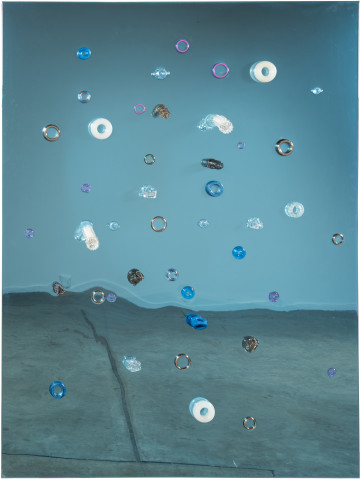 Dale Frank View over Milano, 2019; stainless steel, glass, silicon, (penis rings), epoxyglass on Perspex; 200 x 150 cm; Enquire