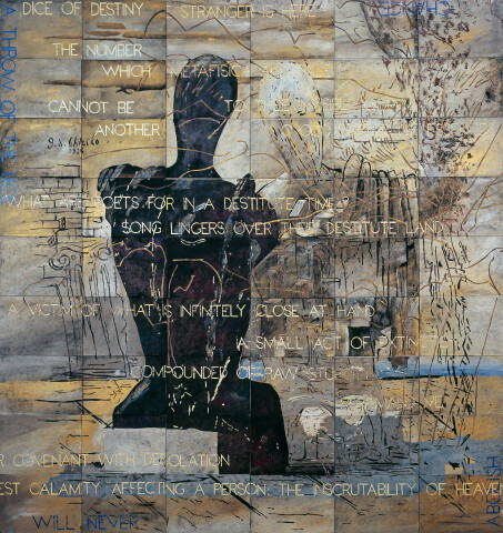 Imants Tillers Time Does Not Exist, 2017; acrylic, gouache on 54 canvas boards, no. 98396 - 98449; 226 x 212 cm; Enquire
