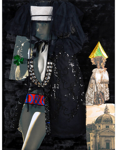 Jacqueline Fraser 10. "If that vile Monica Belluci groupie rubs garlic in her Jimmy Choos, she'll be the next D & G Madonna, sweetie", 2008; backlit photographs and mixed media; 123 x 93 x 15 cm;