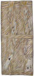 Mulkun Wirrpanda Yolngu Dharpa, 2015; 4767J; Bark painting; 92 x 42 cm; enquire