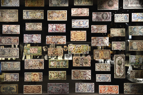 Fiona Hall Where the wind blows, 2015; gouache on banknotes; dimensions variable; enquire
