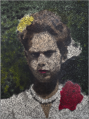 Daniel Boyd Untitled (GB), 2015; oil, charcoal and archival glue on polyester; 183 x 137.5 cm; enquire