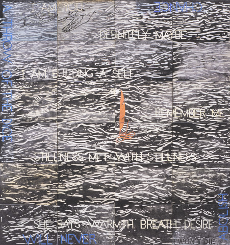 Imants Tillers Written in Water, 2022; synthetic polymer paint, gouache on 24 canvasboards; 150.5 x 141 cm; more info; enquire