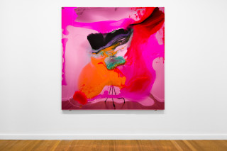 installation view; Dale Frank She needed to declutter her life and her bedroom, 2026; colour powder pigments in Epoxyglass, Epoxyglass, on perspex; 200 x 200 cm; enquire