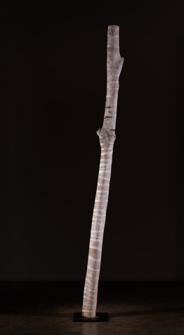 Nyapanyapa Yunupingu untitled, 2018; 1591-18; natural earth pigments on hollow log; 249 x 18 x 18 cm; Enquire