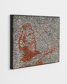 Daniel Boyd Untitled (PAMLATDOH), Untitled (ITIIKWWD), 2025; oil, acrylic and archival glue on paper mounted to canvas; diptych; 50 x 75 cm, 45 x 55 cm; enquire