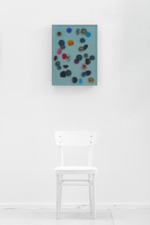 Jim Lambie December 1972, Kaleidoscopic Pearlescent Blue, 2026; resin, sunglasses lens, birch plywood, paint; 60 x 45 x 5 cm; enquire