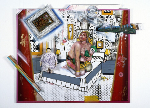 Juan Davila Interior With Water Lillies, 1992; oil, enamel & collage on canvas; 168 x 227 x 20 cm; enquire