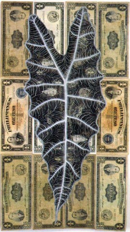 Fiona Hall Leaf Litter (detail), 2000-02; gouache on banknotes; dimensions variable; enquire