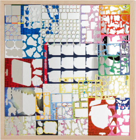 Teppei Kaneuji Ghost Buildings (Mirror # 5), 2011; Mirror, assorted sticker sheets; 75 x 75 cm; enquire