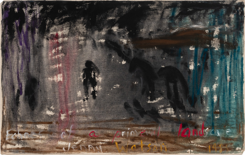 Jenny Watson Echoes of a primal landscape, 1985; oil, acrylic and gouache on cotton duck; 36 x 57 cm; enquire