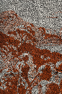 Daniel Boyd Untitled (WTMAGTBTDOU) (detail), 2025; oil, acrylic and archival glue on paper mounted to canvas; 78 x 186 cm; enquire