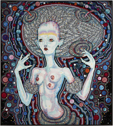 Del Kathryn Barton i am going through changes, 2016; acrylic on French linen; 203 x 183 cm; (framed); Enquire