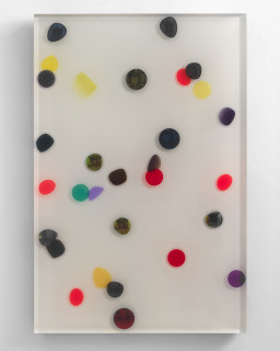 Jim Lambie September 1980, The Crystal Ship, 2026; resin, sunglasses lens, birch plywood, paint; 91.5 x 61 x 5 cm; enquire