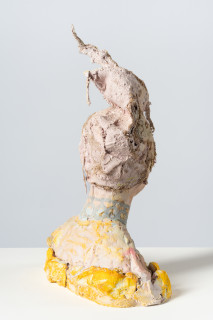 Linda Marrinon Woman with silver necklace, 2025; tinted and painted plaster with muslin; 46 x 33 x 16 cm; enquire