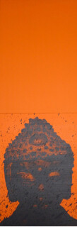 Lindy Lee Buddha - Gold, 2002; inkjet print, oil, acrylic & wax on board; 81.5 x 28.5 cm; 2 panels; enquire