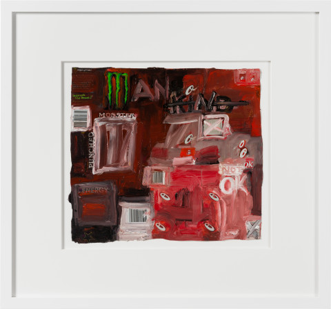Fiona Hall man kind, 2020; oil paint on aluminium drink cans; 54 x 58 cm; enquire