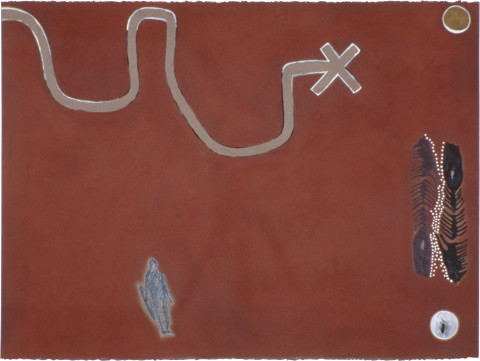 Fiona Foley Ephemeral Signs, 1990; collage, acrylic, ink and pencil on paper; 57 x 76.5 cm; enquire