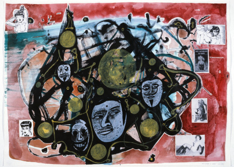Gareth Sansom No Woman is Safe, 1989; watercolour, acrylic, ink and collage on paper; 56 x 76 cm; enquire